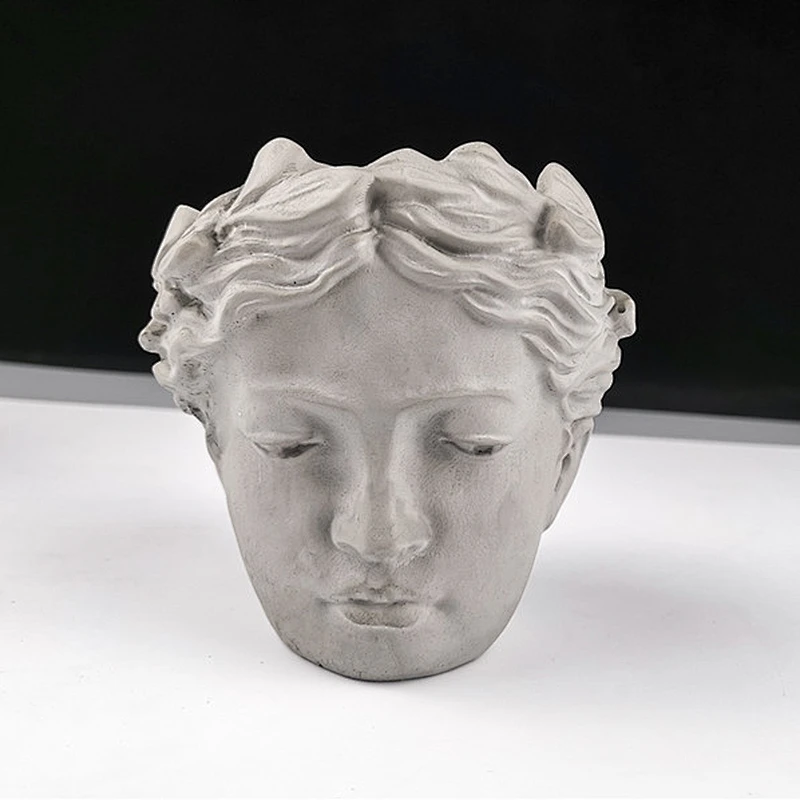 Human face vase portrait sculpture cement flower pot plaster ornament silicone mold