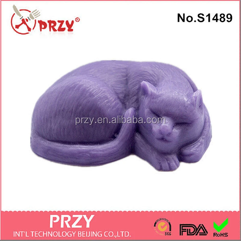 S1489 PRZY Handmade Sleeping cat silicone soap mold