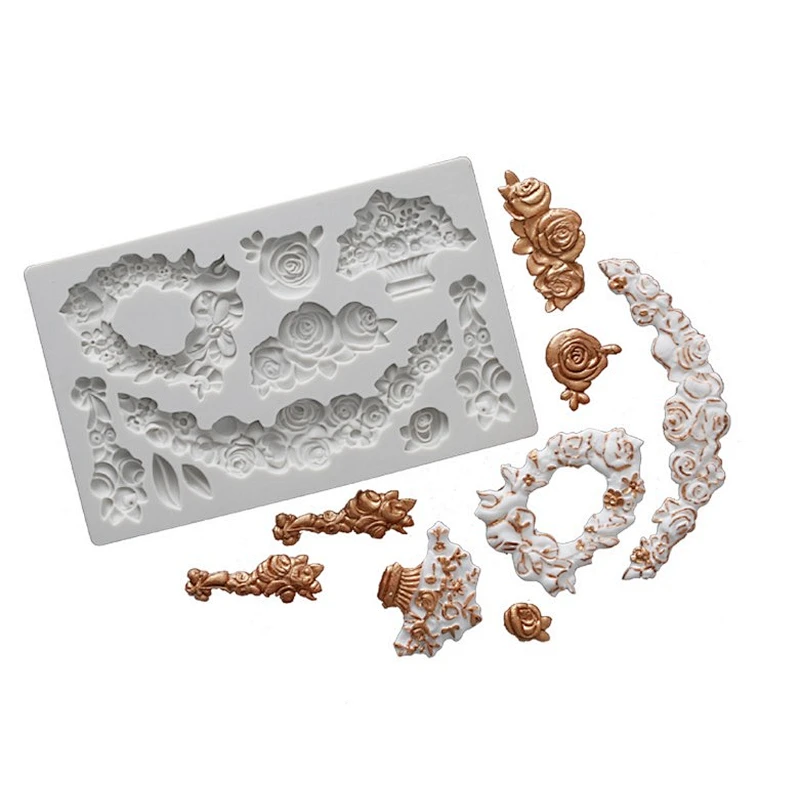 European rose pattern edging fondant mold cake decoration mold diy silicone mold PRZY