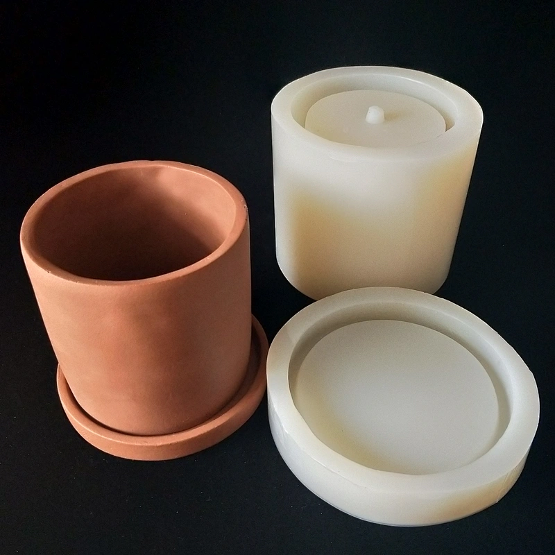 Cylindrical Silicone Mould for Cement Green Plant Flower Pot with Tray