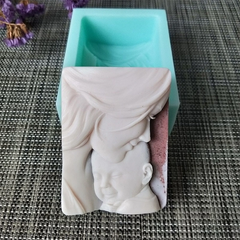 TS0076 PRZY Handmade Rectangle Shaped Mother Baby Paintings Silicone Soap Mold for Candle Aroma Soap Making Resin Clay