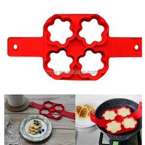 Cake Tool Flippin Fantastic Egg fryer Pancakes Heat Resistant 4 Cavity Flower Shape Silicone Pancake Mold