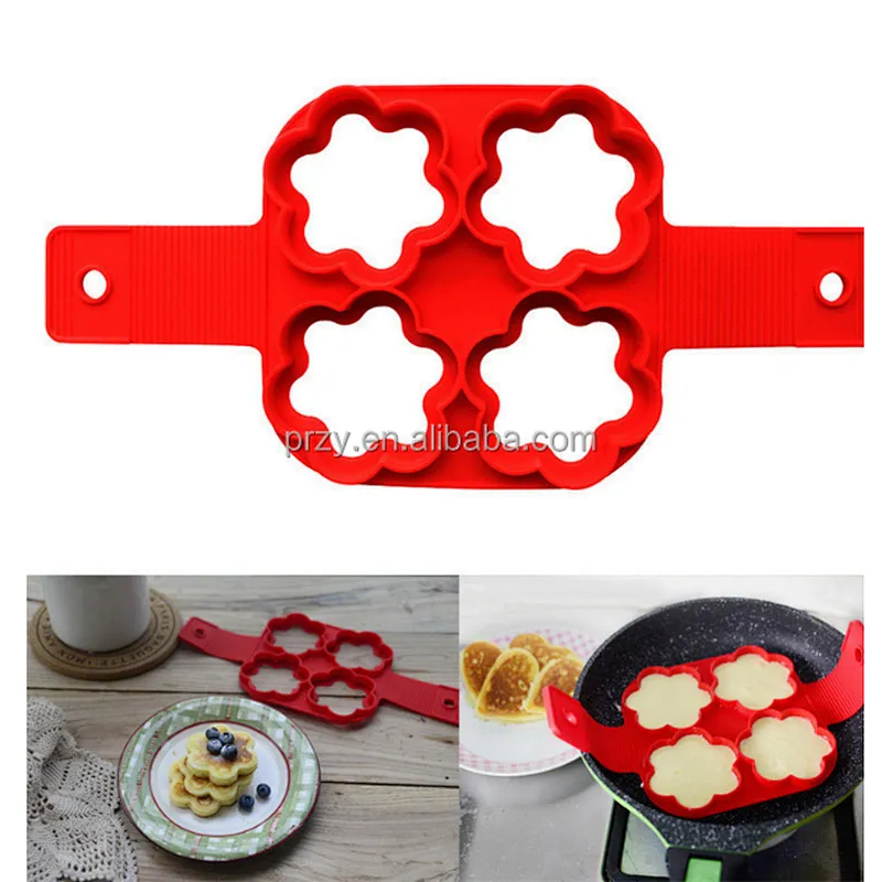 Cake Tool Flippin Fantastic Egg fryer Pancakes Heat Resistant 4 Cavity Flower Shape Silicone Pancake Mold