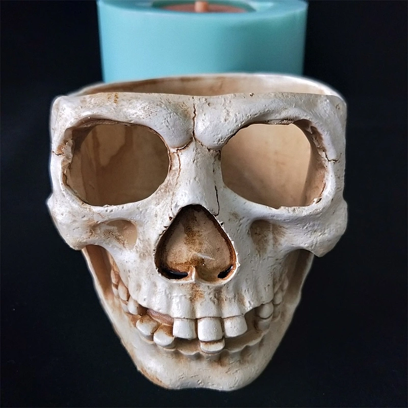 HP0133 Head Shaped Skeleton Cement Pot Silicone Mold with Factory Price Concrete Flower Planter Pot Water Hole