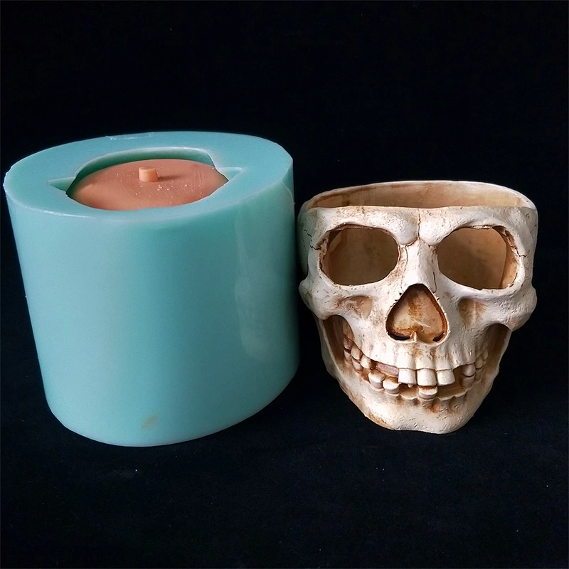 HP0133 Head Shaped Skeleton Cement Pot Silicone Mold with Factory Price Concrete Flower Planter Pot Water Hole
