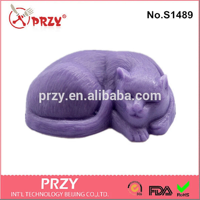 S1489 PRZY Handmade Sleeping cat silicone soap mold