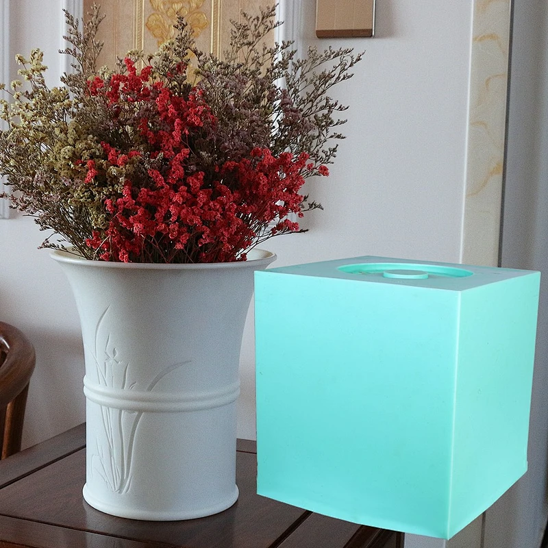PRZY High tube garden resin handmade concrete silicone flower pot mold with wooden box