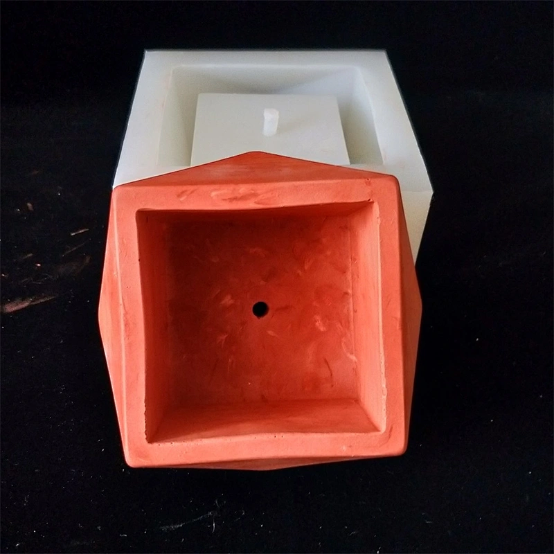 HP0074 Regular Square Diamond Concrete Pot with Hole Planter Cement Pot Silicone Mold