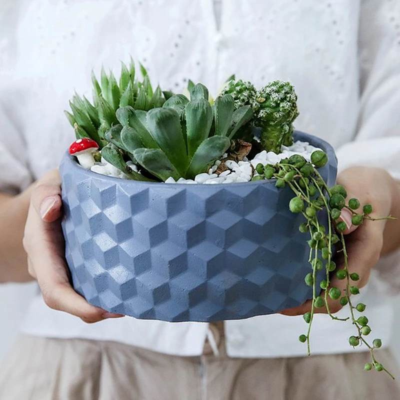Nordic creative diamond pattern cylinder cement garden decoration concrete pot mold for planter