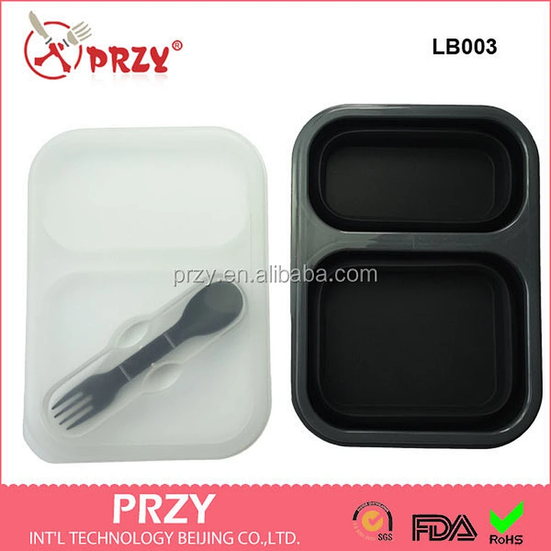 LB003 GOOD Food Grade Easy Carry Silicone Kitchen Foldable Lunch Box silicone