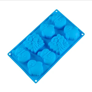 Food grade silica gel 8 holes animal shape silicone cake mold for baking tools