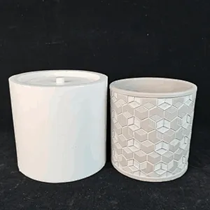 Cylindrical cement flower pot with geometric pattern silicone mold