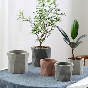 HP0132 Flower Concrete Pot Diamond Cut Geometric Shaped Planter Silicone Mold with Water Hole Vase Making Home Garden Decoration