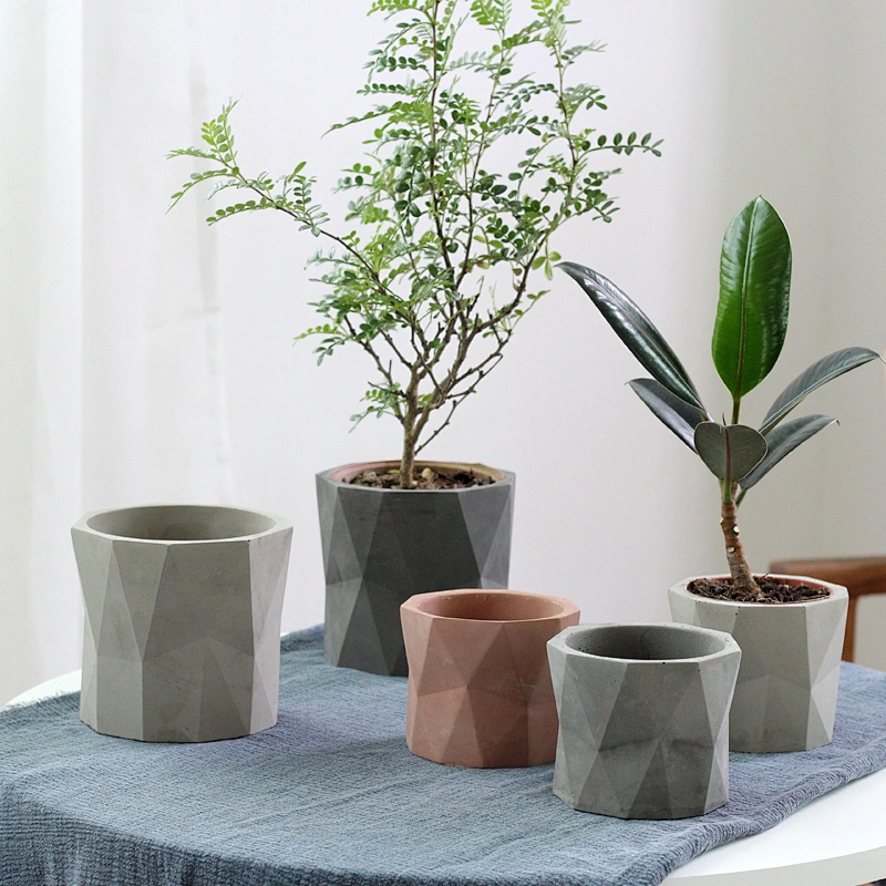 HP0132 Flower Concrete Pot Diamond Cut Geometric Shaped Planter Silicone Mold with Water Hole Vase Making Home Garden Decoration