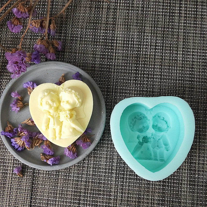 Boy and girl wedding love shape silicone soap mold