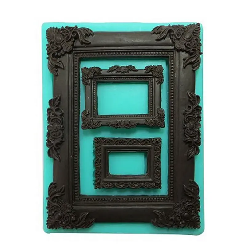 PRZY F1022 Funny 3 Different Sizes Frame Shape Photo Decoration Cake Fondant Silicone Mold for Cake Decorating