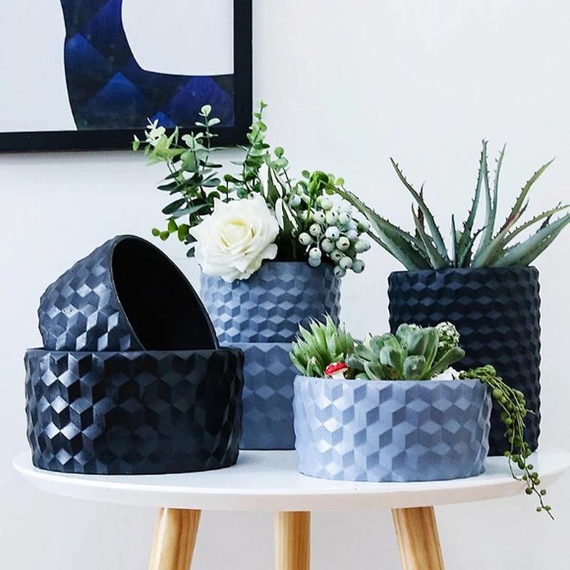 Nordic creative diamond pattern cylinder cement garden decoration concrete pot mold for planter