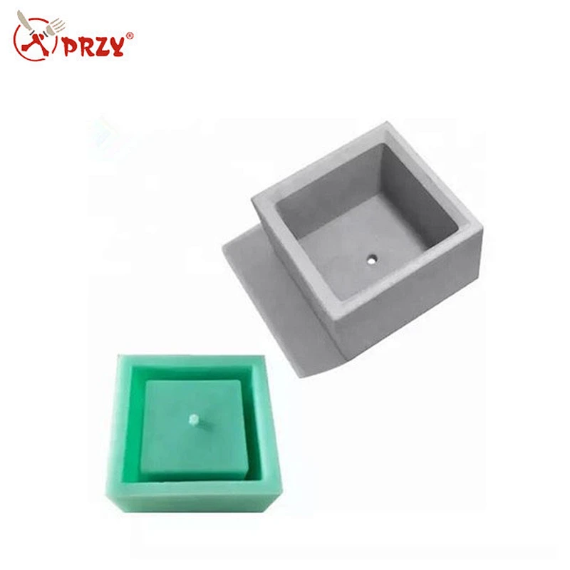 Indoor geometric square cement plant flowerpot silicone mold