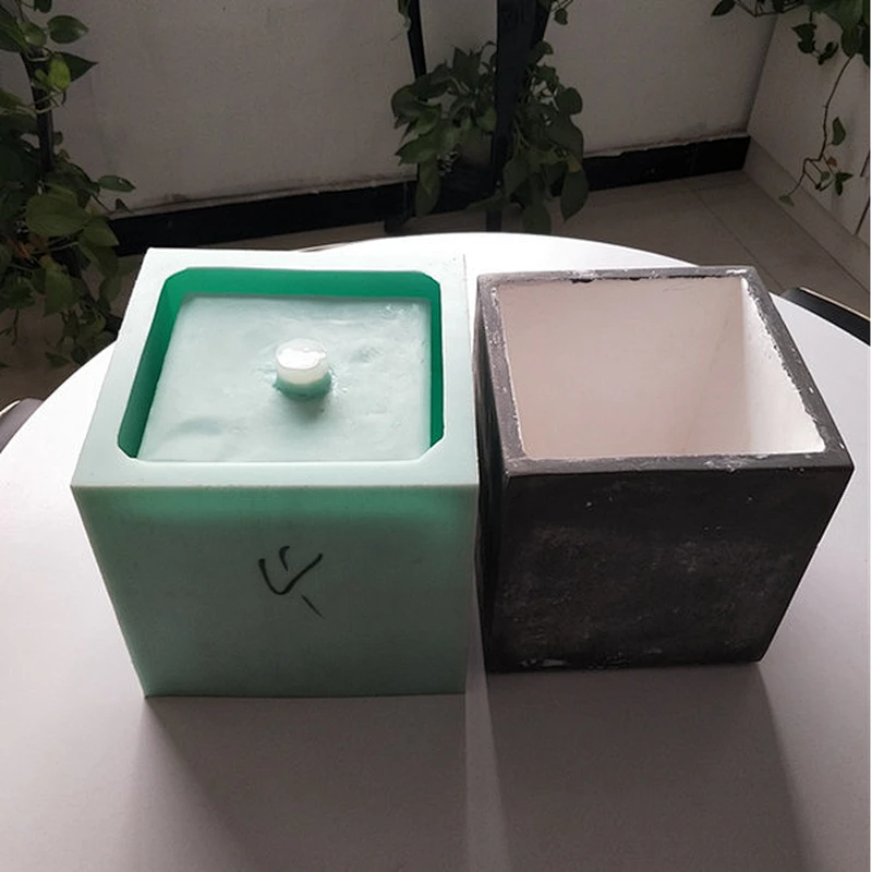 Garden large size square cement landscape flower pot silicone mold