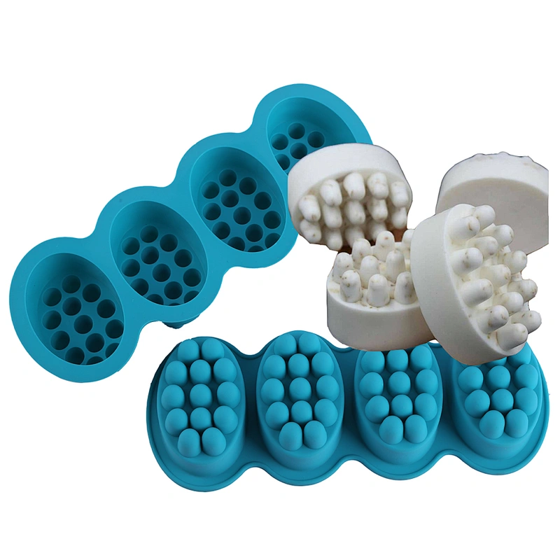 PR378 Cheap Massage Oval Shaped 4 Holes Handmade Soap Factory Directly Supply Silicone Mold