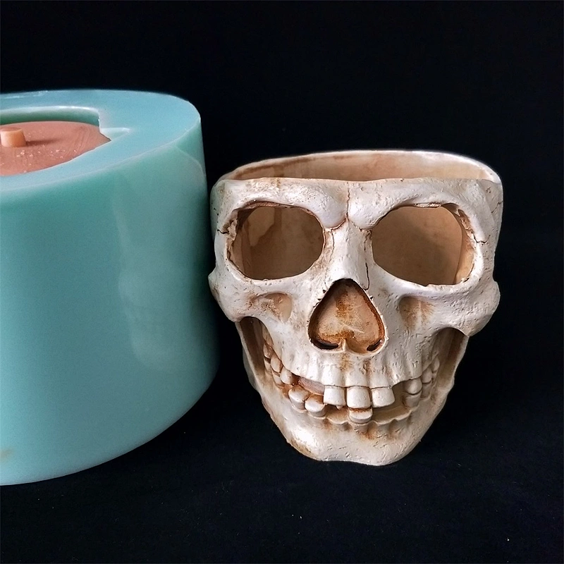 HP0133 Head Shaped Skeleton Cement Pot Silicone Mold with Factory Price Concrete Flower Planter Pot Water Hole