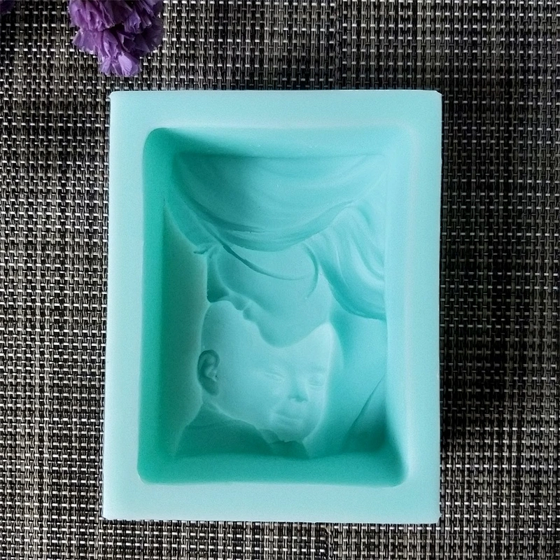 TS0076 PRZY Handmade Rectangle Shaped Mother Baby Paintings Silicone Soap Mold for Candle Aroma Soap Making Resin Clay