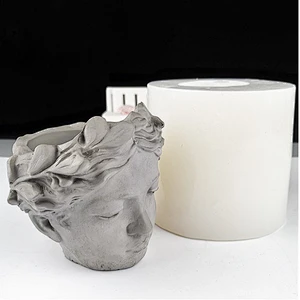 Human face vase portrait sculpture cement flower pot plaster ornament silicone mold
