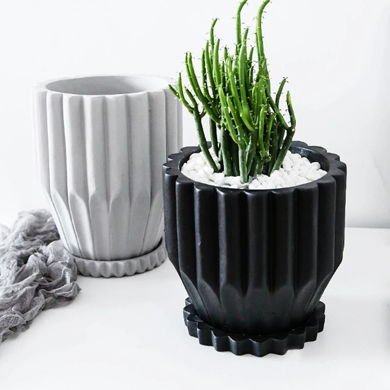 Nordic creative cement pots garden decoration landscape flower pots concrete molds with chassis