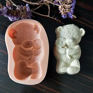 Fast Shipping Handmade 3D Bear Chrysanthemum Flower Shaped Animal Series Candle Soap Silicone Mold For Soap