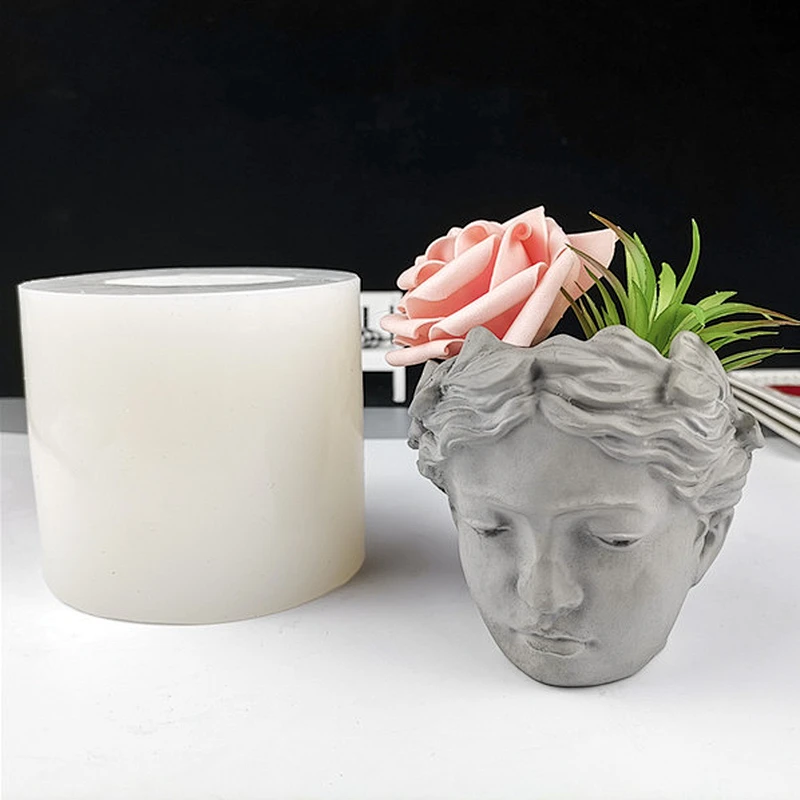 Human face vase portrait sculpture cement flower pot plaster ornament silicone mold