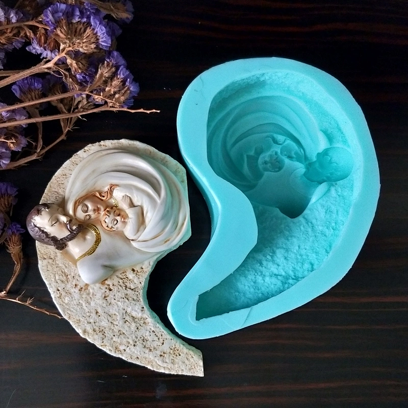 Catholic Holy Family Three Infant Virgin Mary Sleeping Angels Christmas Soap Silicone Mold for Church Gifts Characters