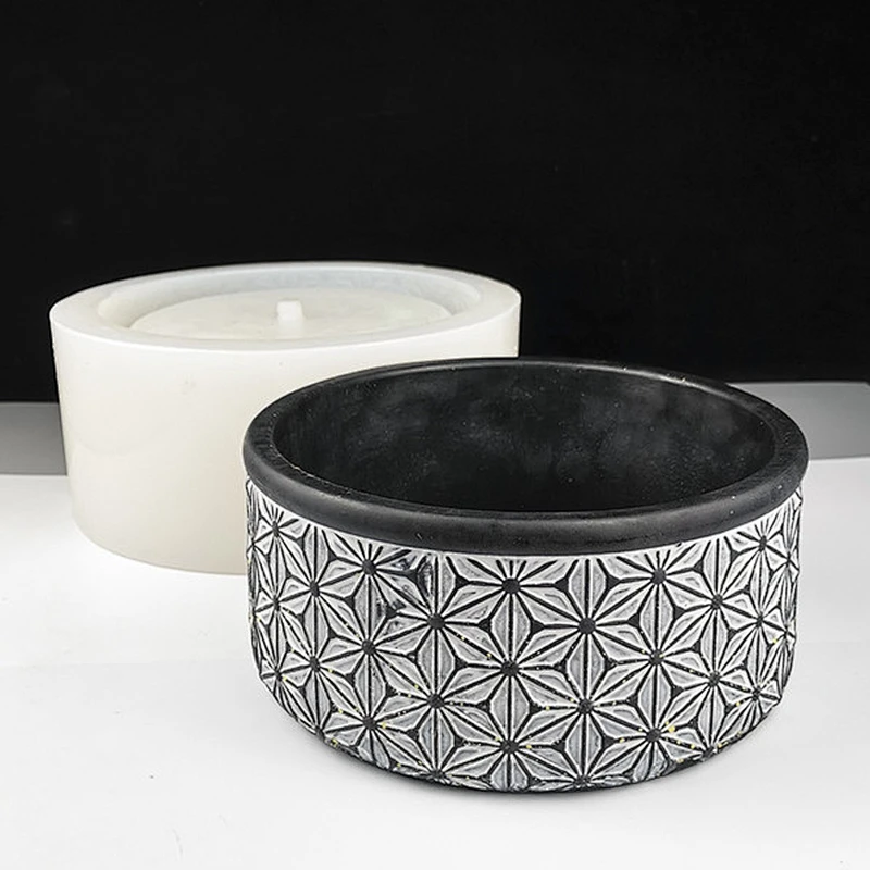 Cylindrical shape with pattern portrait cement concrete silicone flowerpot mold