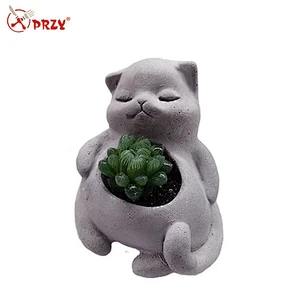 Office desktop cute cat cement plant flower pot silicone mold