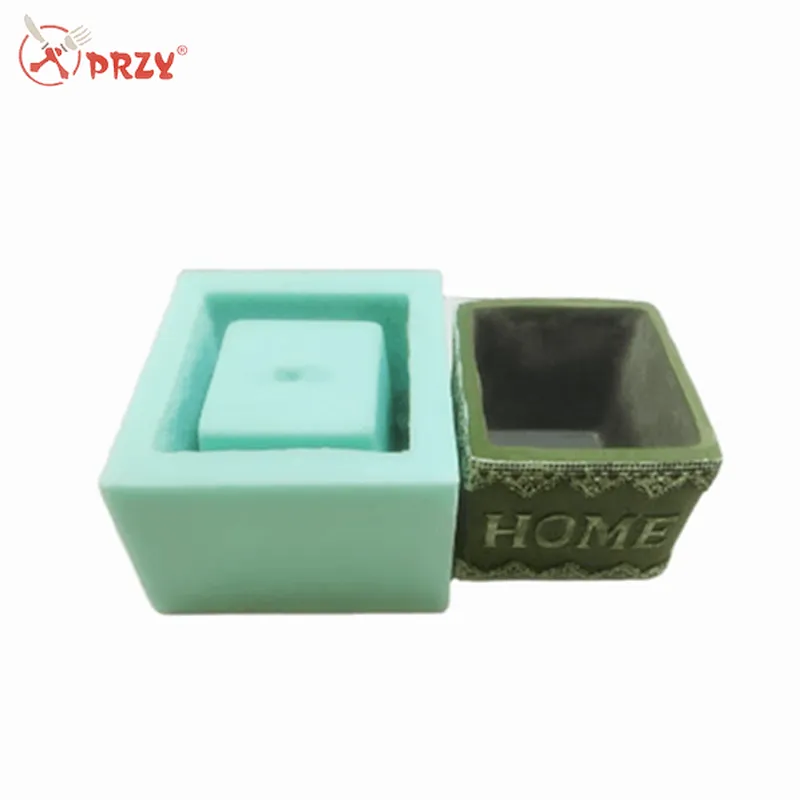 Square retro style letter pattern cement concrete flower pot silicone mold