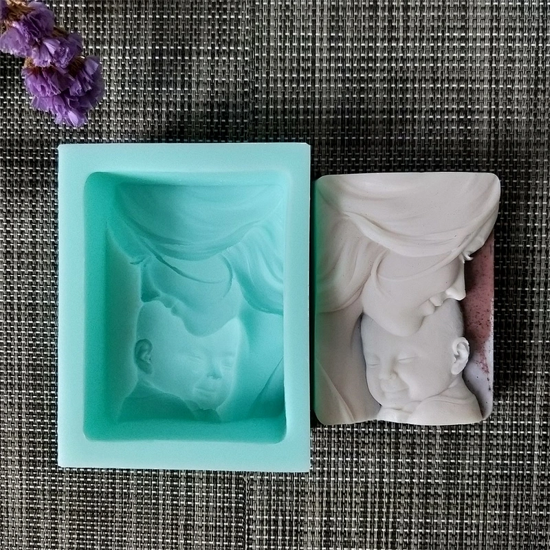 TS0076 PRZY Handmade Rectangle Shaped Mother Baby Paintings Silicone Soap Mold for Candle Aroma Soap Making Resin Clay