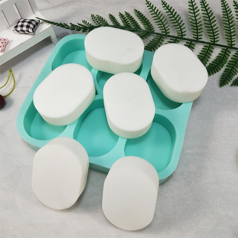 PR455 Oval Shaped 6 Cavities Soap Handmade Multi-holes Tray Silicone Soap Tray Mold to Easy Cleaning