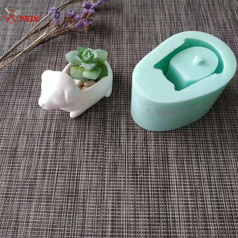 Dog shape flower pot plants silicone cement concrete molds