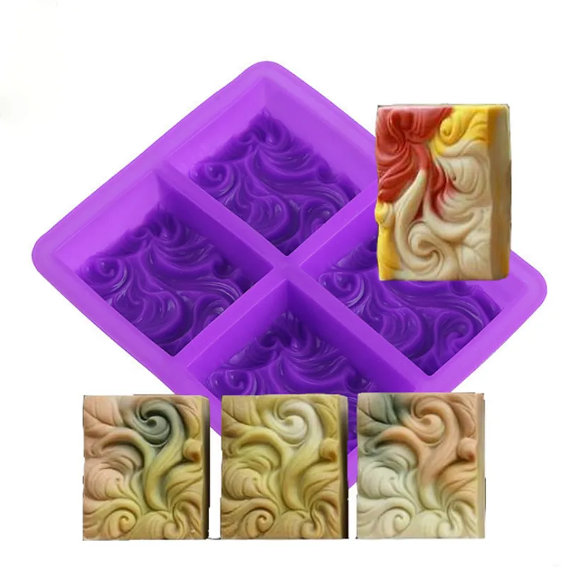 PR377 4 Bars Wave Cloud Shaped Realistic Carving 3D Soap Solid Silicone Soap Mold with High Quality