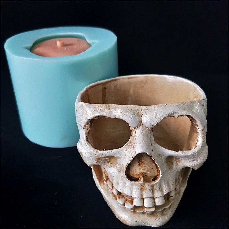 HP0133 Head Shaped Skeleton Cement Pot Silicone Mold with Factory Price Concrete Flower Planter Pot Water Hole