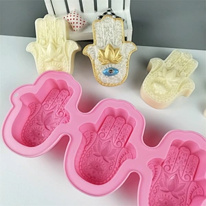 Hand of Fatima Mascot Khamsah Candle Silicone Mold for HAMSA Lotus in the Palm Silicone Soap Making Mold