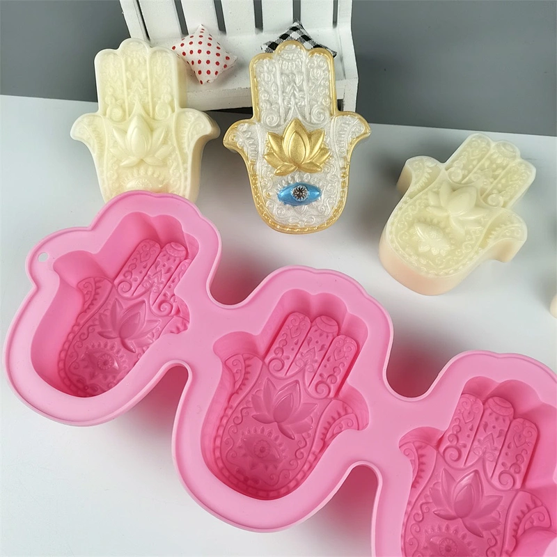 Hand of Fatima Mascot Khamsah Candle Silicone Mold for HAMSA Lotus in the Palm Silicone Soap Making Mold