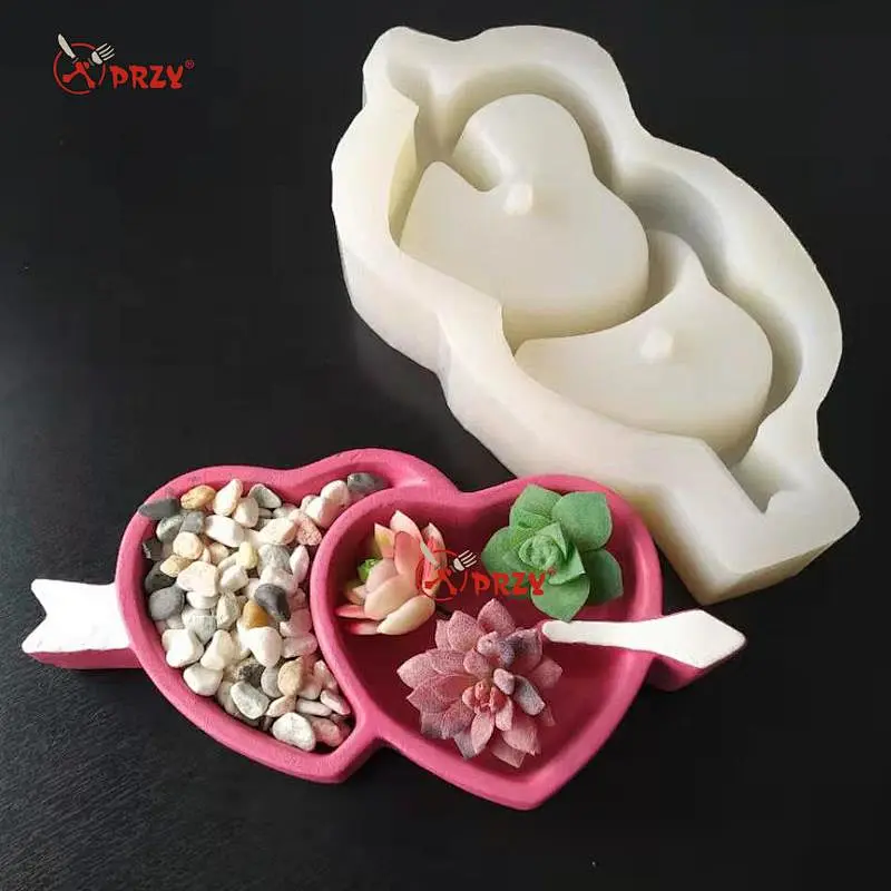 Heart to heart Creative landscape flower pot concrete cement silicone mold