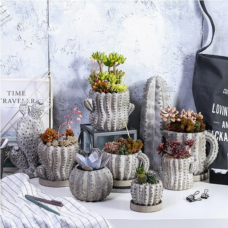 Creative Cactus Series Cement Pot Green Plant Succulents Flower Concrete Pot Silicone Mold