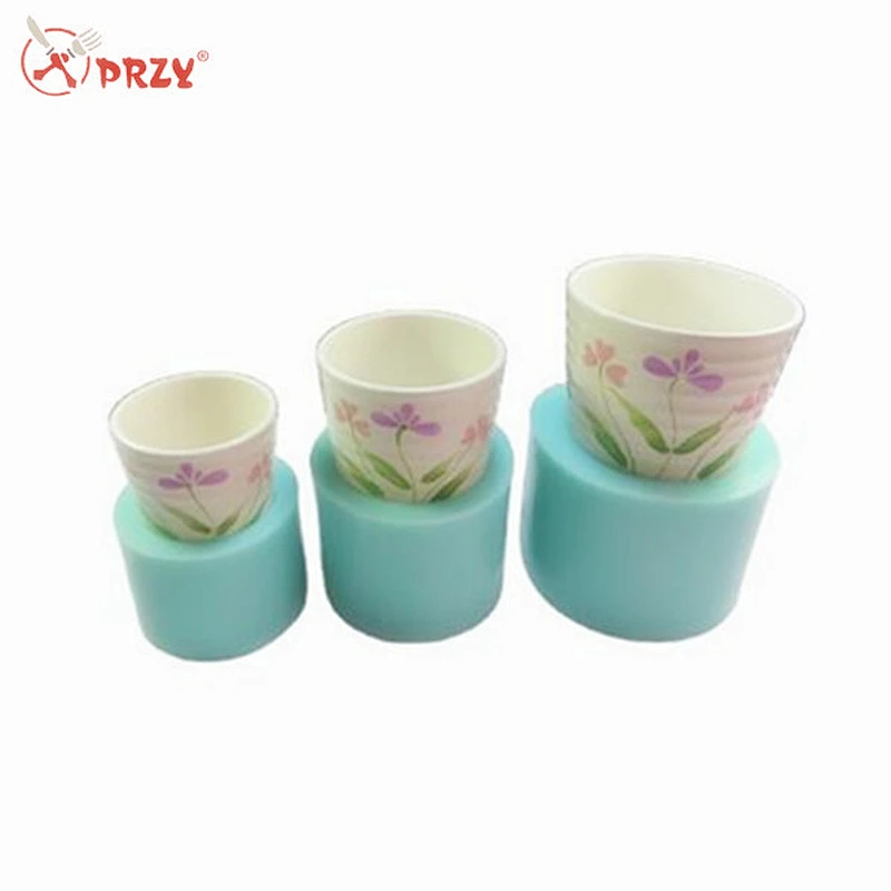 Round flower pot with flower pattern silicone mold