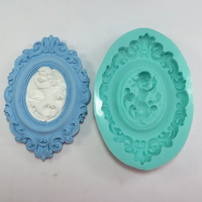 TS0002 embossed angel oval shape silicone mold for fondant cake decoration