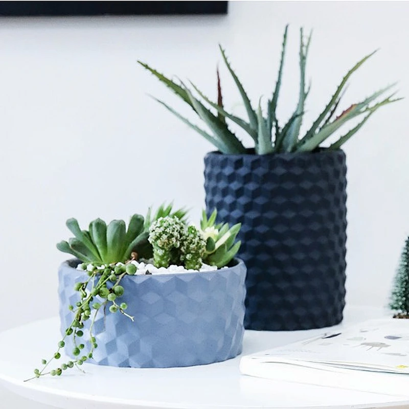 Nordic creative diamond pattern cylinder cement garden decoration concrete pot mold for planter