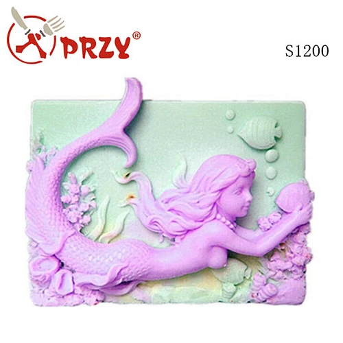 S1200 PRZY 2D Silicone Mermaid soap mold