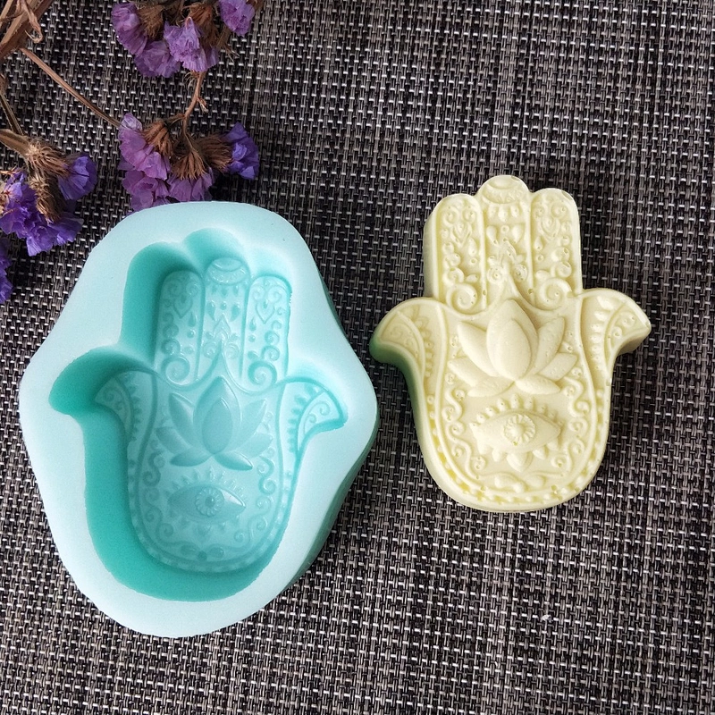 HAMSA Lotus in the palm silicone soap mold khamsah handmade soap making Hand of Fatima mascot molds candle resin clay mould