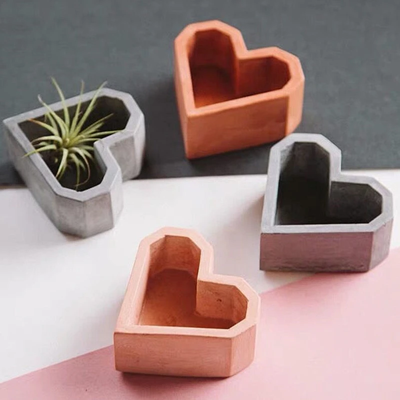 Heart series decoration cement planter flower pot silicone mold