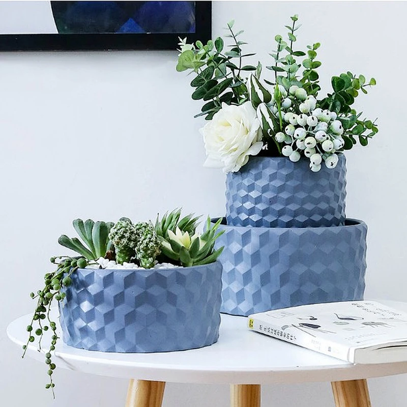 Nordic creative diamond pattern cylinder cement garden decoration concrete pot mold for planter